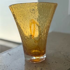Murano Creative Artisans Handblown Amber Bubble Glass Vase